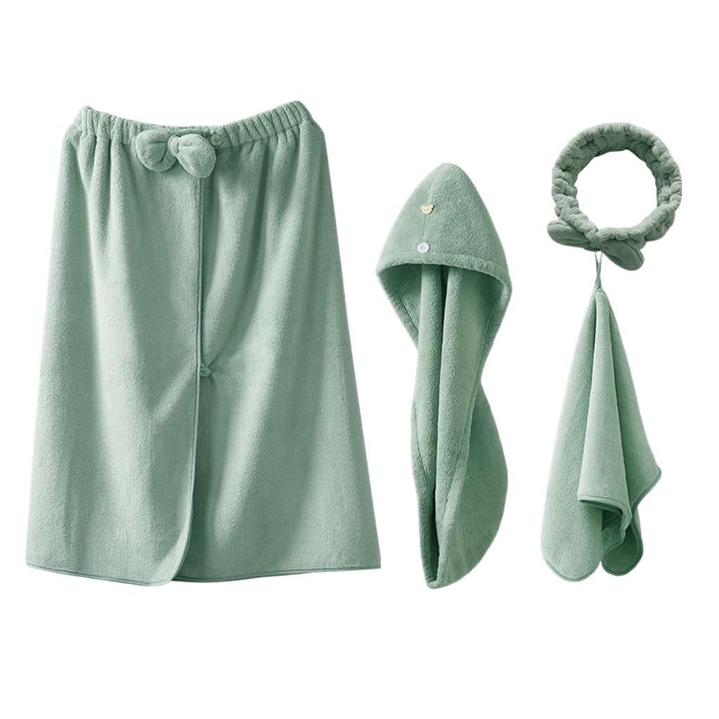 Toalla de secado rápido absorbente en set con gorro de cabello seco y falda ajustable azul