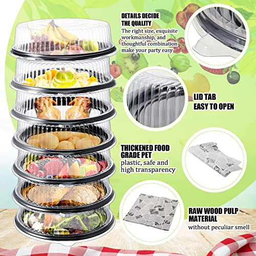 Tessco 12 Pack Heavy Duty, Repeatedly Plastic Serving Tray With Lid And 24 Pcs Deli Wax Paper Sheets Sets Large Plastic Party Platters With Clear Lids Stackable Round Food Serving Trays thumb #2