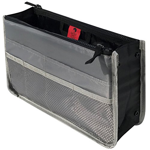 Handbag Organizer - Sturdy and Super Lightweight - Purse Organizer Bag Insert - Handbag and Tote Shaper with Zipper - One of a Kind with Reinforcers Sides (8.5" x 4" x 13.2", 8 Oz) (Grey)