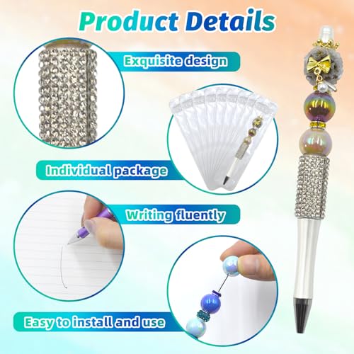 Image of 150 Pcs DIY Diamond Beadable Pen Kit - 50 Plastic Rhinestone Beaded Pens Bulk with Refills & Bags - Fancy Cute Glitter Pens for Crafting, Students & Teachers - School Supplies (Silver)