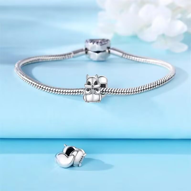 Cute Squirrel Charm 925 Sterling Silver Forever Charm for Woman Bead, Jewelry Beads Gifts for Family Women Bracelet&Necklace. - Image 2