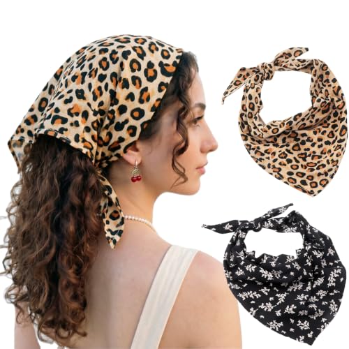 Image of DRESHOW Floral Crochet Hair Bandana Tie Knotted Headscarf Vintage Headband Knitted Head Kerchief for Women Girls