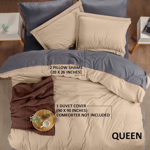 Utopia Bedding Duvet Cover Queen Size - 3 Piece with Zipper Closure - 1 Comforter Cover 90X90 Inches & 2 Pillow Shams 20X26 Inches (Beige) Comforter Not Included