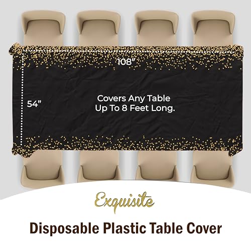 Image of Party Solids Black & Gold Dot Rectangular Plastic Tablecloth - 54x108 Inch, Pack of 24