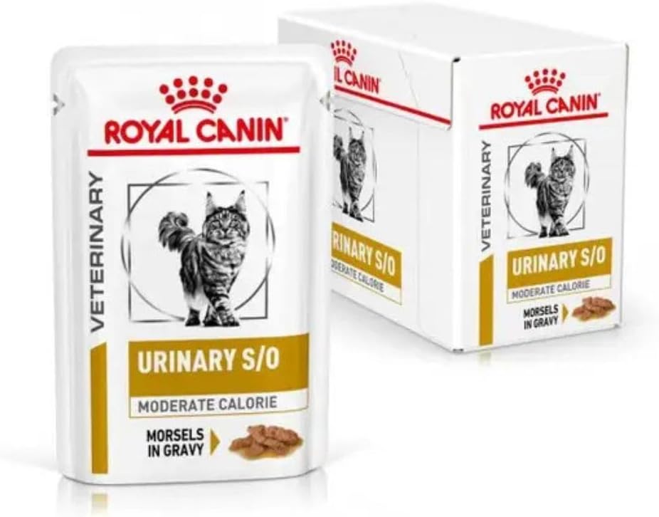 Royal Canin Veterinary Urinary s/o Moderate Calorie | 4 Stück | 4 x 12 x 85 g | Alleinfuttermittel für Katzen | Zum Auflösen von Struvitsteinen | Niedriger RSS-Wert