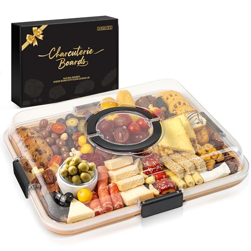 Renmxj Charcuterie Board with Clear Lid, Travel Portable Cheese Board Charcuterie Boxes Cutting...