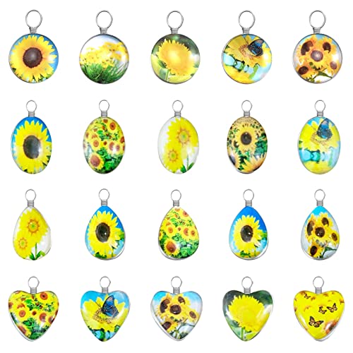 Yionzian 16Pcs 4Styles Small Yellow Sunflower Charm Mix Double-Sided Picture Lacework Transparent Resin Beads Earring Pendant Flower Charm For Diy Girls Necklace Anklet Jewelry Making #TOP12