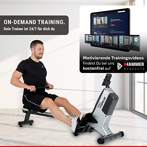 HAMMER Rudergerät Pro Force - platzsparendes, leichtes & hocheffektives Ausdauergerät mit 20 Trainingsprogrammen und… – Bild 3