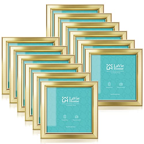 LaVie Home 4x4 Picture Frames (12 Pack, Gold) Simple Designed Photo Frame with High Definition Glass for Wall Mount & Table Top Display, Set of 12 Classic Collection