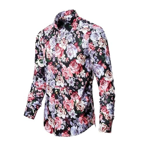 Chemise à manches longues homme coton premium et motif fleurs rétro de créateur