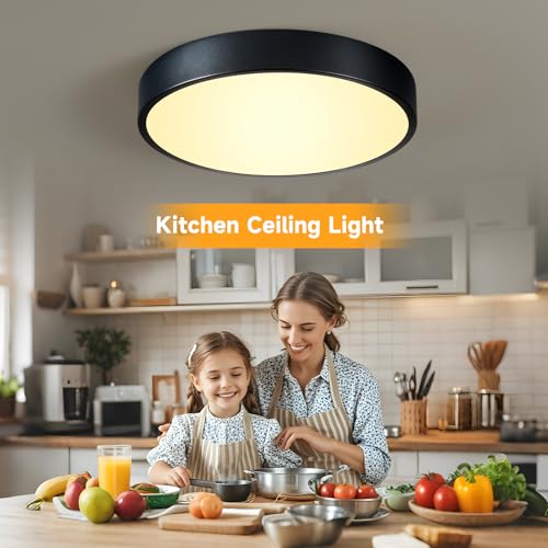 Image of Flush Mount Ceiling Light Black LED Dimmable 5CCT 12 Inch 24W