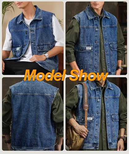 Men's Denim Vest Gilet Casual Vintage Biker Sleeveless Jacket Cowboy Jeans Waistcoat Retro Photography Outerwear3