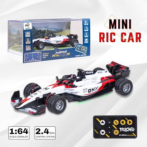 Image of Formula RC Racing Car for Kids Age 6+ Years 1:64 Scale Mini Rechargeable Remote Control Sports Car with APP Control, LED Lights, 3 Speed Modes & Type-C Charging | Formula Racer Toy Car