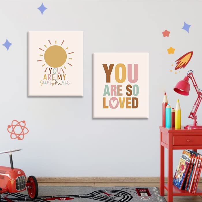 Image of CHDITB Boho Rainbow Nursery Wall Decor, Baby Shower Nursery Decor Kids Room Decor You Are So Loved Rainbows Classroom Wall Decor, Set Of 6(8 inchX10 inch) Alphabet Weather Art Print Girl Boy School Decor