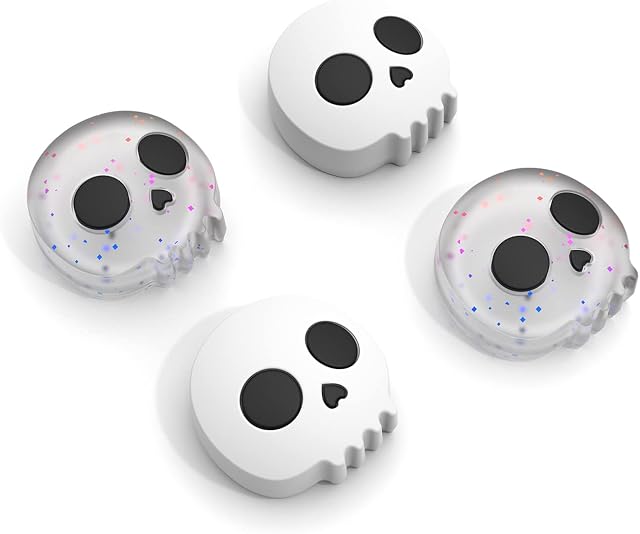 JINGDU Thumb Grip Caps for Nintendo Switch Joy-con, Cute Joystick Caps with 3D Pattern Cover Soft Adorable Silicone Analog 4Pcs Kit for Switch/OLED/Lite-Skull