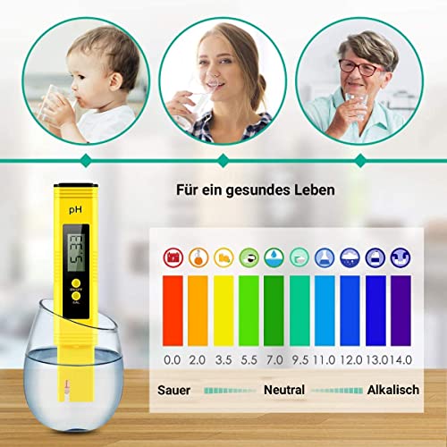 Foto von 1x pH Messgerät für Wasser, Aquarium, Teich, Pool Digital, 0.00-14.00 pH-Meter Messer, Hohe Auflösung von 0.01 mit Buffer/Kalibrierung Set inkl. Kalibrierlösungen