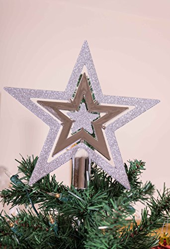 Estrella de 5 puntas de plástico resistente para coronar el árbol de Navidad plateada de 20cm 6