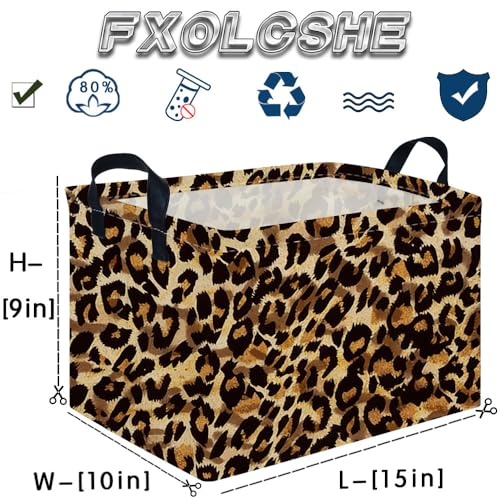 Image of Rectangular leopard print baskets,Kids Storage Bins,Collapsible Canvas Waterproof Storage Bin for Girls,Cute Organizer Box,Book baskets,baby room Decor(Leopard Print)