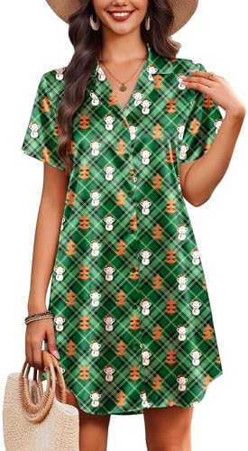 Ekouaer Women's Sleepshirts Satin Silk Nightgown Short Sleeve Sleepwear Casual Print Sleepdress Boyfriend Pajamas Nightshirt
