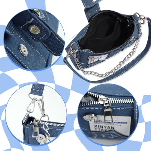 Image of PALAY Shoulder Bag for Women Girls Small Canvas Handbag with Chain Charm Hobo Bag Stylishly Sweet Y2K Star Patchwork Letter Printed Handbag Casual Small Shoulder Bag
