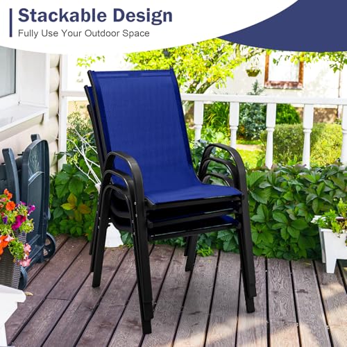 Image of Giantex Patio Chairs Set of 2, Stackable Outdoor Dining Chairs with Breathable & Quick-Dry Fabric & Armrests for All Weather, Lawn, Backyard, Poolside,Porch, Deck, 330 LBS Capacity (Blue)