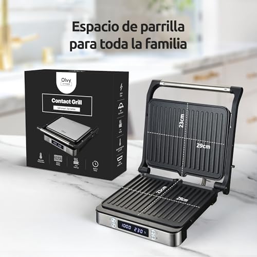 Olvy Sandwichera Eléctrica 2000W, Grill Panini y Parrilla Eléctrica Interior para Bocadillos, Carnes y Verduras, Placas Antiadherentes Grandes, Apertura 180°, Temperatura Automática, Fácil Limpi - imagen 3