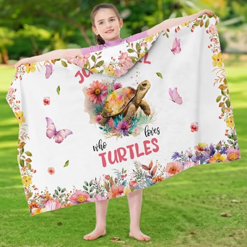 Image of Turtle Hooded Bath Towels for Girls,Soft Cotton Swimming Shower Beach Blanket (Turtle)