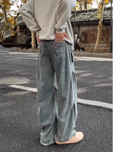 Men's American Retro Blue Denim Jeans Loose Straight Leg Pants4