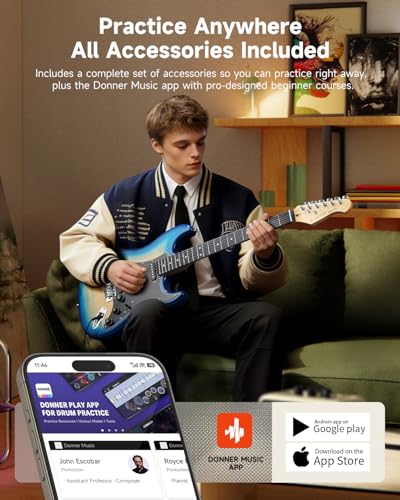 Donner DST-90 39" Beginner Electric Guitar Kit with Amp, Caribbean Burst - image 6