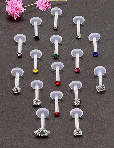 Jenxnjsjo Plastic Threadless Lip Rings Cartilage Earring Labret Ashley 16g 8mm 16 Gauge Surgical Steel Clear Flat Back Tragus Helix Conch Medusa Monroe Piercing Jewelry for Women Internally Threaded2
