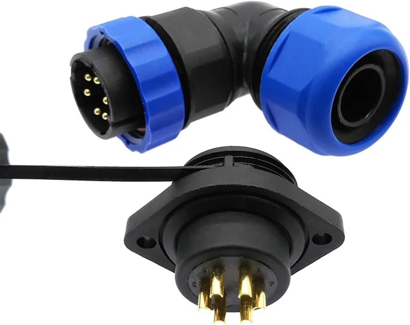 1PCS SP20 Corrugated Pipe Waterproof Connector 2 Hole Flange Socket 2/3/4/5/6/7/9/12/14Pin IP68 Angle connectors 90 Degree Elbow(9 pin)