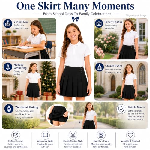 Falda de uniforme escolar para niñas que soluciona el crecimiento con su cintura ajustable 6