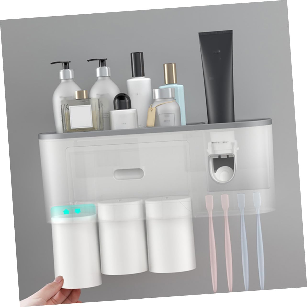 Creative Wall Mounted Toothbrush Holder with Automatic Toothpaste Dispenser Space-Saving Abs Organizer for Bathroom and Kitchen Drip-Overhang Design Includes Cups Suitable for