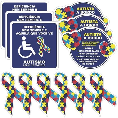 Kit 12 Adesivos Colante Símbolo Autista para Carro PCD Aspectro I...