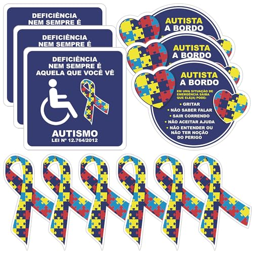 Kit 12 Adesivos Colante Símbolo Autista para Carro PCD Aspectro I...