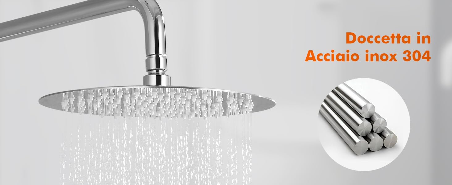 Soffione Doccia Rotondo 200mm Effetto Pioggia Acciaio Inox 304 Soffione Cromato