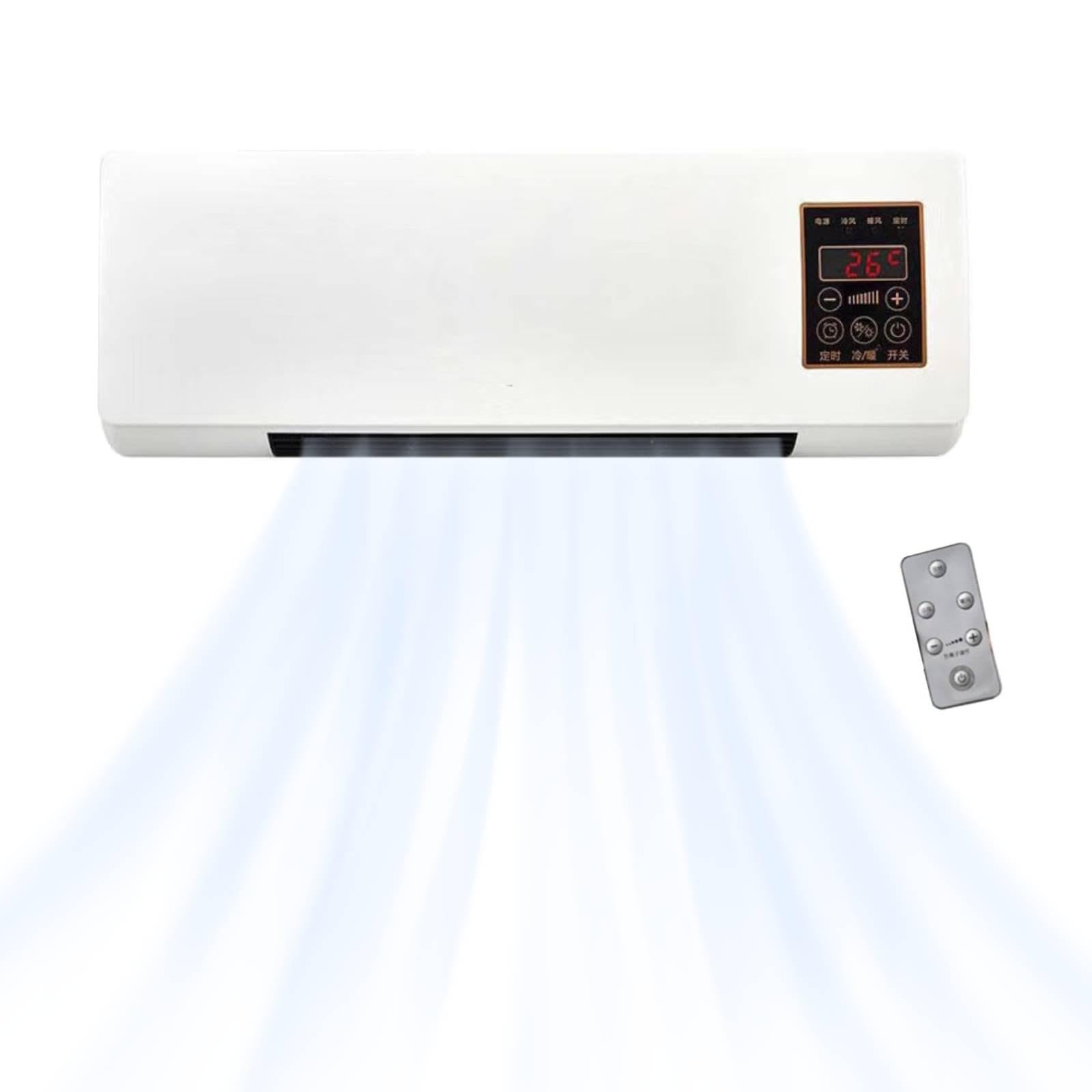 MagiDeal 1800W 2 en 1 Ventilador de Aire Acondicionado de Pared Mini Ventilador Portátil con Función de Refrigeración y Calefacción, Calefactor Inteligente Silencioso con Control Remoto y Temporizador