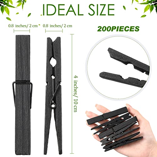 Marsui 200 Pcs Clothes Pins Wooden Clothespins Heavy Duty Wood Pins for Outdoor Hanging Clothes Laundry DIY Craft Pictures Photos(Black,4 Inch) by Marsui - Used condition - Image 2