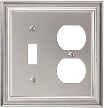 Amerelle Continental Single Toggle/Single Duplex Cast Metal Wallplate in Satin Nickel