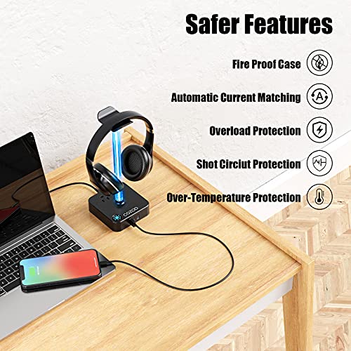 Rgb Headphone Stand With Usb Charger Cozoo Desktop Gaming Headset Holder Hanger With 3 Usb Charger And 2 Outlets - Suitable For Gaming, Dj, Wireless Earphone Display,Game Accessories Boyfriend Gifts #TOP2