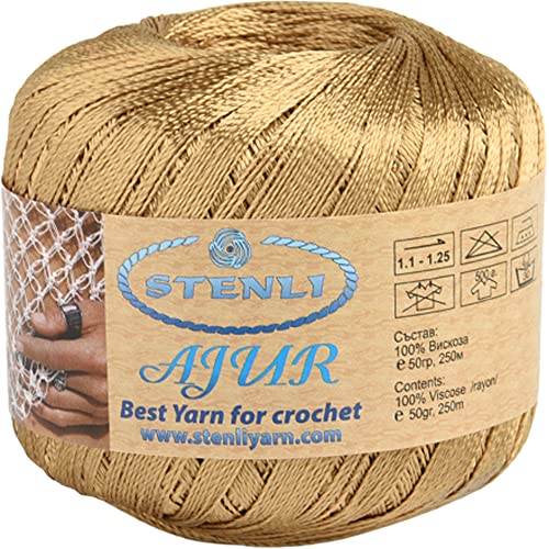 خيوط غزل فسكوز ذهبية مع جليتر للكروشيه والتطريز 1 ملم، 50 غر...