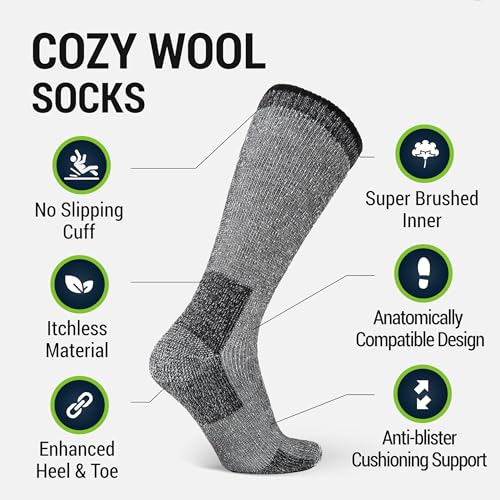 Image of Alvada Mens Merino Wool Crew Socks Thermal and Warm Socks for Winter Work Hiking Running 3 Pairs