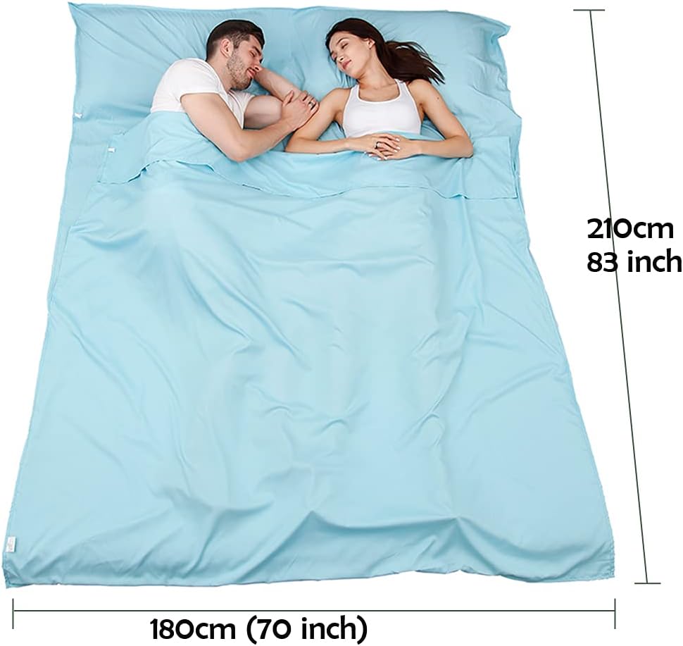 Sleeping Bag Liner, Travel and Camping Sheet, for Two Persons, L210cm by W180CM, Turquoise