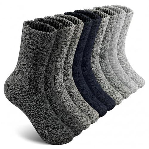 Image of Zibuyu 5 Pairs Mens Merino Wool Thermal Hiking Socks, Winter Socks for Men, Thick Winter Crew Socks with Cushion, Breathable Odor-Resistant Fabric, Durable and Warm for Outdoor & Indoor Use