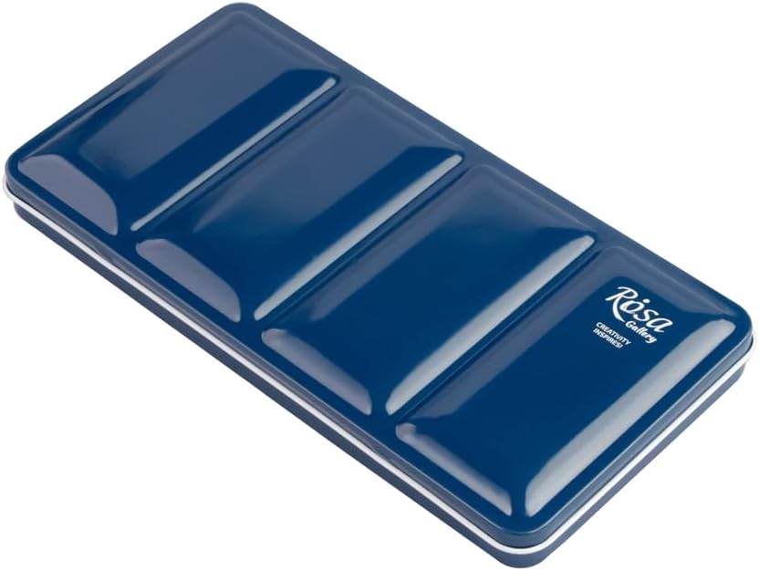 Blue Metal Box with Mixing Palette, for Individual Filling with 35 Full or Half Cells, Сase for Watercolor Paints (Blue, 14 Pans)