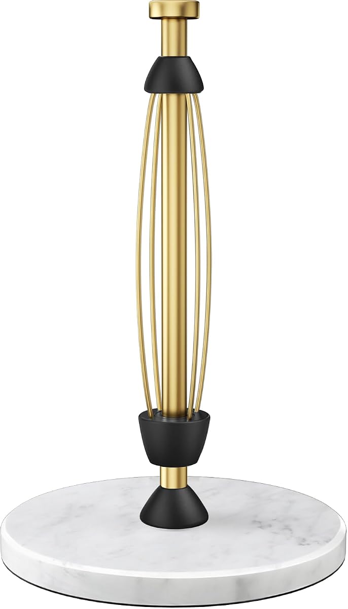PAROTO Paper Towel Holder Countertop, Marble Base, Warm Gold, One-Hand Tear | Ratchet Mechanism, Non-slip Weighted Base, Natural Marble for Kitchen Bathroom Decor, Fits Standard and Jumbo Rolls