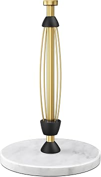 Paper Towel Holder Countertop, Marble Weighted Base, Warm Gold, One-Handed Tear, Freestanding Paper Towel Stand Rack with Ratchet Mechanism for Kitchen Bathroom Essential Decor Accessories