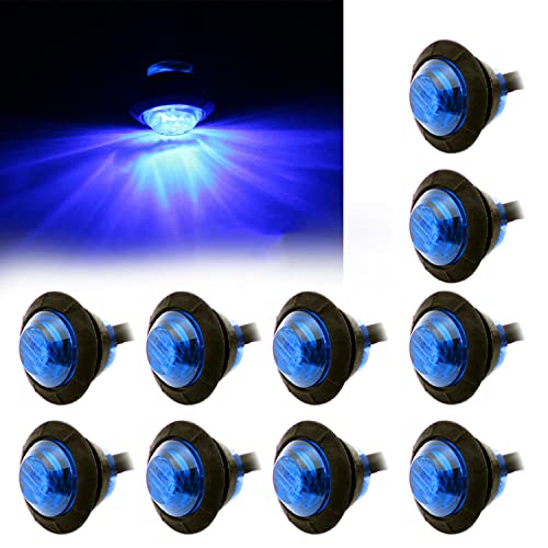 FXC 10x 3/4' Round LED Clearence Light Front Rear Side Marker Indicators Light for Truck Car Bus Trailer Van Caravan Boat, Taillight Brake Stop Lamp (Blue, 12V)
