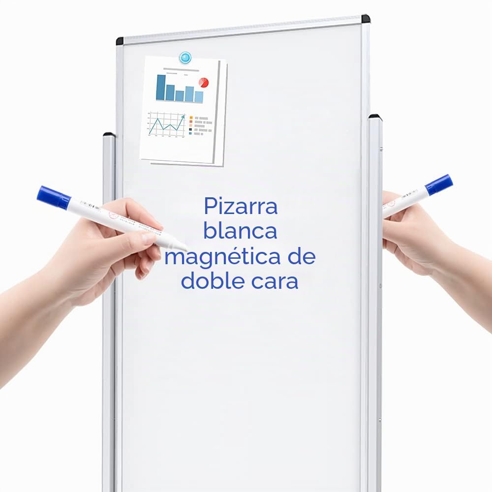 VIZ-PRO Pizarra blanca magnética doble cara 120x60 cm con Soporte, altura ajustable, para oficina y aula