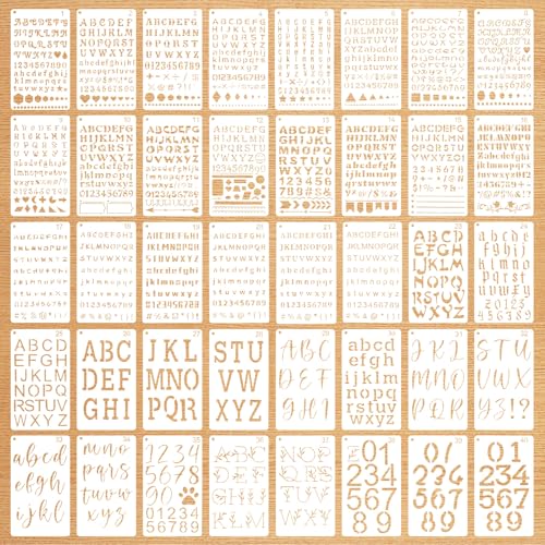 Buchstaben Schablone 40 Stück Buchstabenschablonen Plastik Alphabet Schablonen 17.8 x 10.2cm Schablone Buchstaben Zahlen Schablonen für Scrapbooking Holzverbrennung Zeichnungen